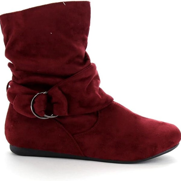 Women's Faux Suede Slouch Ankle Bootie with buckle