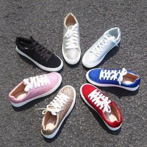 Women's Rhinestone Flat Bling Fashion Tennis Sneakers