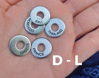 Country Travel Tokens D-L for Keyrings | Engraved Travel Rings, Travel Gift, Travel Keychain, Travel Disc, Country Ring, Visited Country