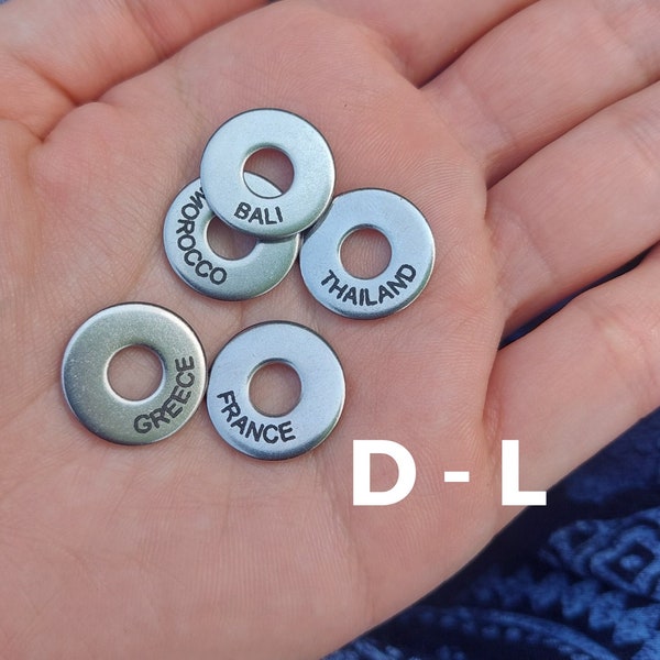 Country Travel Tokens D-L for Keyrings | Engraved Travel Rings, Travel Gift, Travel Keychain, Travel Disc, Country Ring, Visited Country