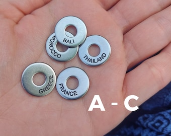 Country Travel Tokens A-C for Keyrings | Engraved Travel Rings, Travel Gift, Travel Keychain, Travel Disc, Country Ring, Visited Country