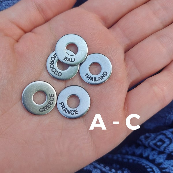 Country Travel Tokens A-C for Keyrings | Engraved Travel Rings, Travel Gift, Travel Keychain, Travel Disc, Country Ring, Visited Country