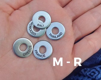 Country Travel Tokens M-R for Keyrings | Engraved Travel Rings, Travel Gift, Travel Keychain, Travel Disc, Country Ring, Visited Country