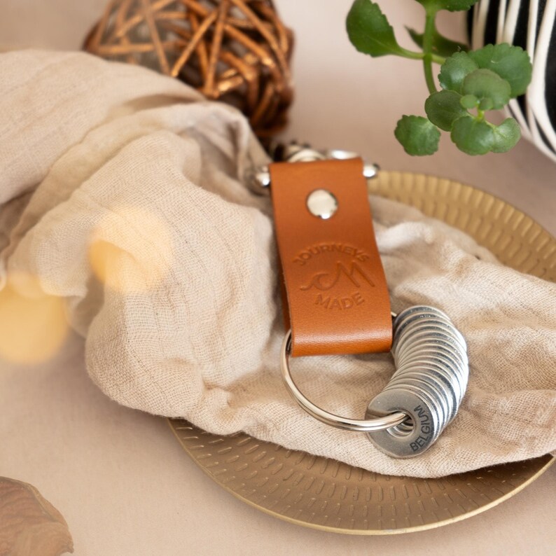 Travel Keychain in Tan Leather Travel Keyring, Gift for Travellers, Travel Keepsake image 3