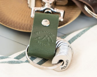 Green Leather Travel Keychain & Personalised Token Christmas Gift Set – Gift for Travel Lovers, Traveller Gift, Gift for Adventurer