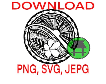 Tribal circle with flower; frangipani png,SVG