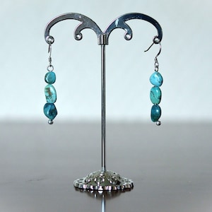 Long earrings in natural Turquoise and 925 Silver, Genuine fine stones, Unique copy, Handcrafted creation
