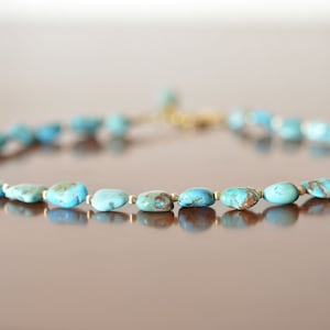 Adjustable necklace, very beautiful Nevada Turquoise and 14 carat laminated gold. Genuine fine stones. Unique piece, Handcrafted creation.