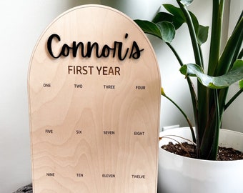 First Birthday Photo Board | Baby's One Year | Twelve Months Photo Wooden Board | Baby Gift | Baby Name Sign | Keepsakes