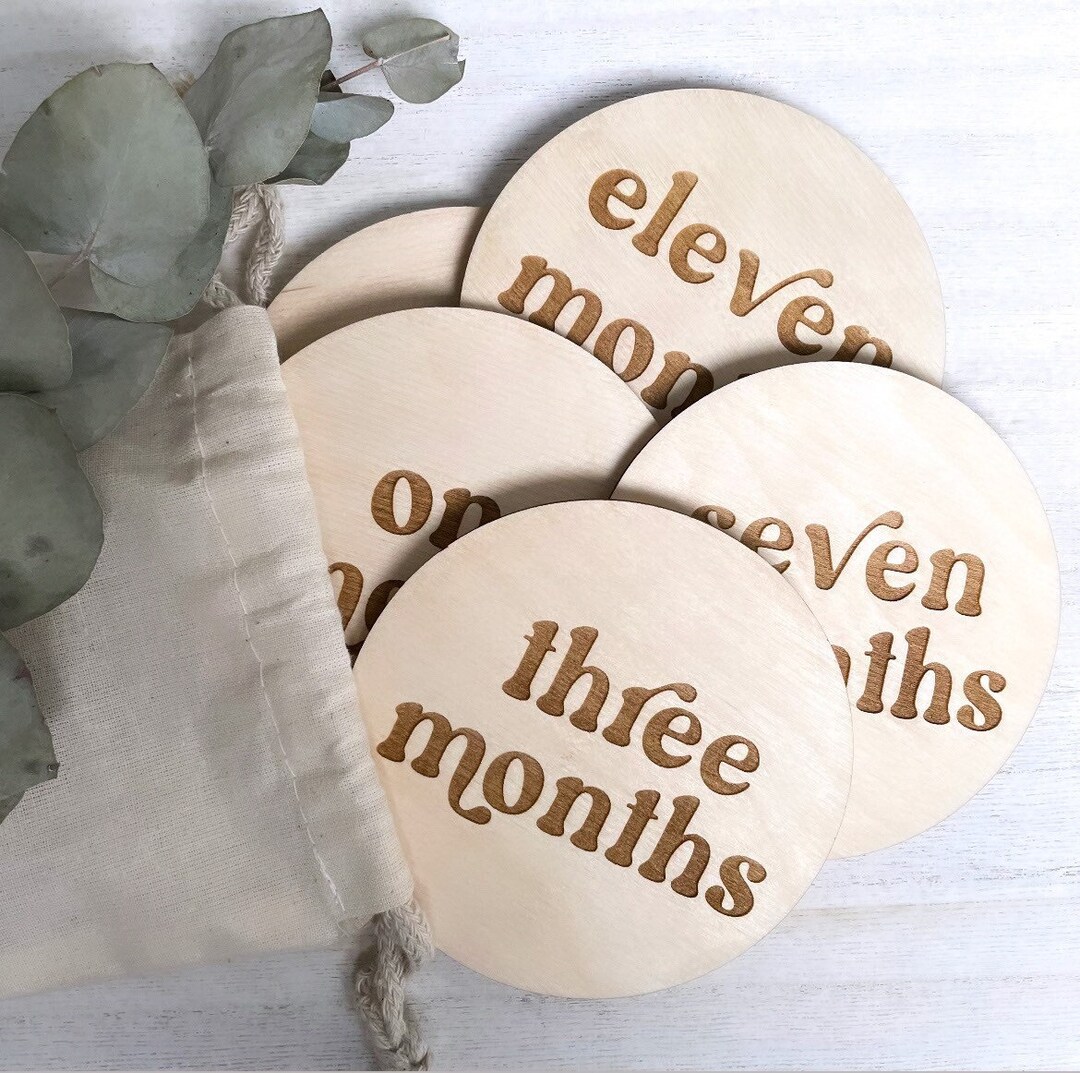 Wooden Monthly Retro Milestone Discs | Baby by the Month Photo Props ...