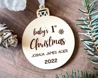 Personalized Christmas Ornament | Laser Engraved Name Ornaments | bauble ornament | Baby Gift | Baby’s First Christmas ornament