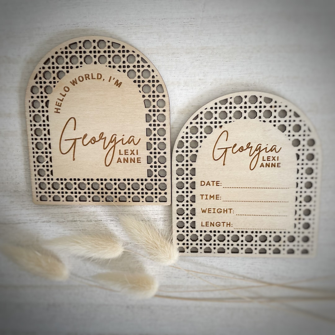Rattan Boho Baby Name Sign | Birth Announcement | Baby by the Month ...