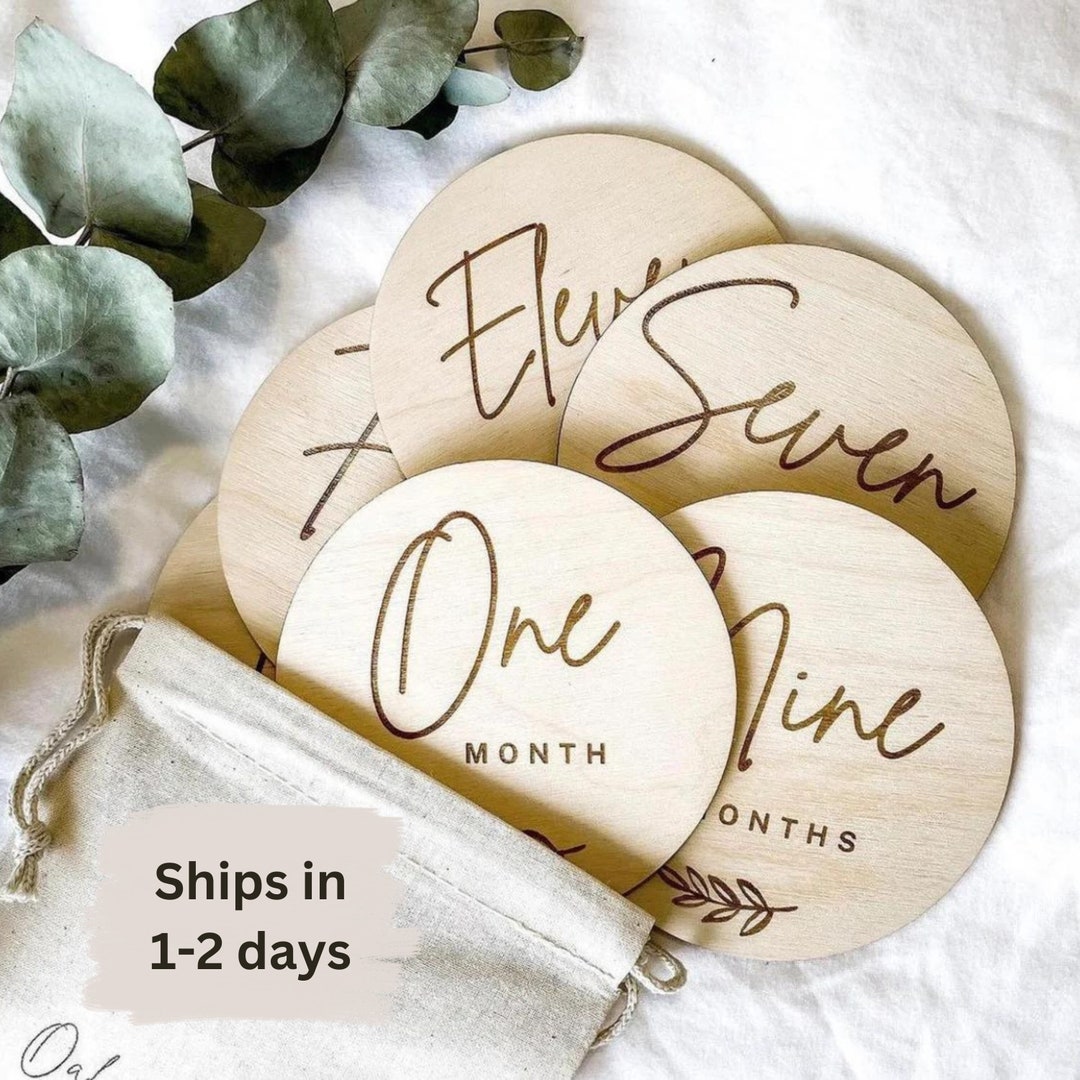 Wooden Monthly Milestone Discs | Baby by the Month Photo Props | Baby ...