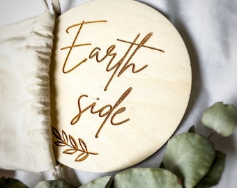 Earth Side Sign | Birth Announcement | Photo Props | Baby Milestone Cards | Baby Gift | Arrival buttons | baby discs