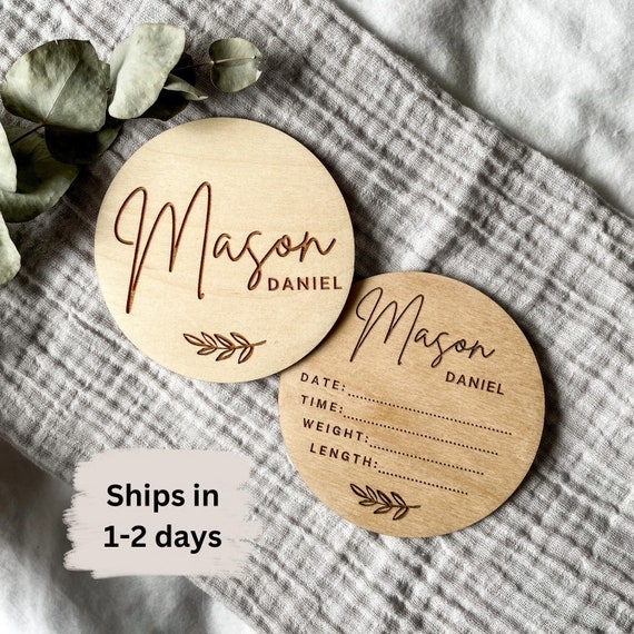 Baby Name Sign | Birth Announcement | Baby by the Month Photo Props | Hospital Announcement Disc | Baby Gift | Milestone buttons