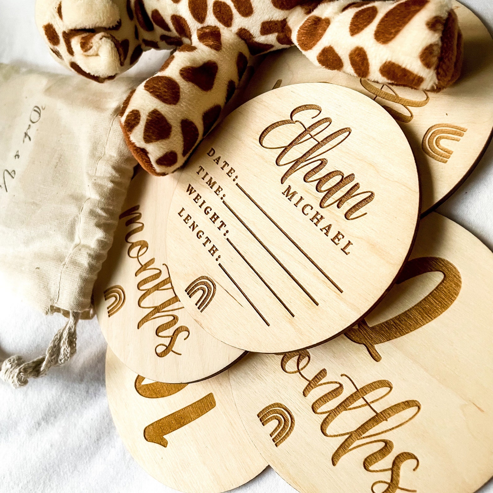 Wooden Monthly Milestone Discs for Baby Photos | Month Photo Props ...