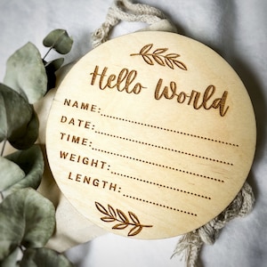 Signe Hello World Baby Name | | de faire-part de naissance Accessoires photo | cartes d’étape pour bébé | | cadeau bébé Boutons d’arrivée | disques pour bébé