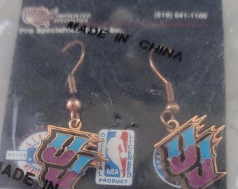 NBA Utah Jazz Dangle French Hook Earrings Stamped 1998 Pro Specialties Basketball OOP Great Gift!