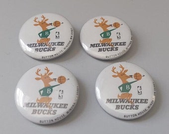 NBA Milwaukee Bucks Four Small White Vintage Used Button Lot Basketball OOP Great Gift!