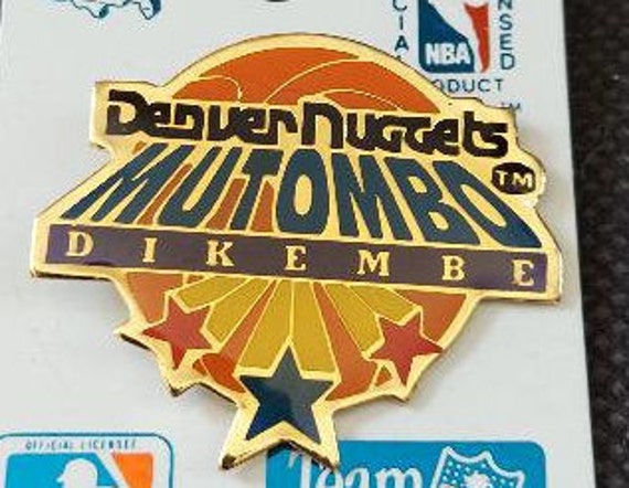 NBA Denver Nuggets Dikembe Mutombo Pin Stamped 1991 Imprinted Products Basketball OOP Vintage Great Gift!!