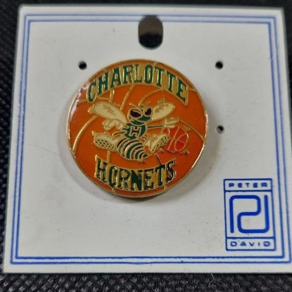 NBA Charlotte Hornets Round Logo Pin Stamped Peter David, Inc. 1992 Basketball Vintage