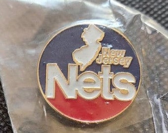 NBA New Jersey Nets Small Round Logo Pin Vintage Basketball Stamped Off. Lic. Prod. CP & D