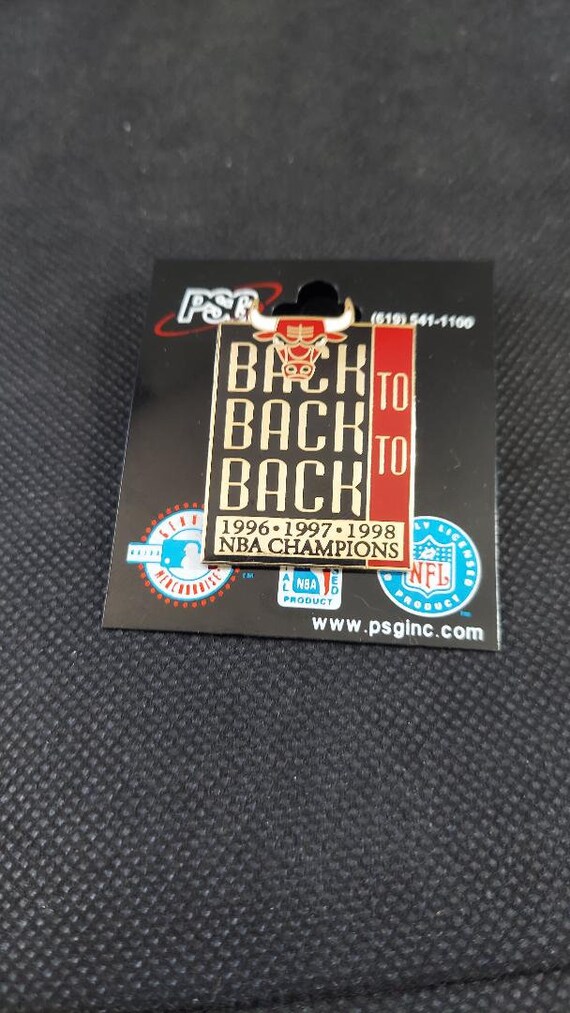 Chicago Bulls Back To Back To Back 1996 1997 1998 NBA Champions Pin Great Gift! OOP Basketball Stamped 1999 Pro Specialties View 3