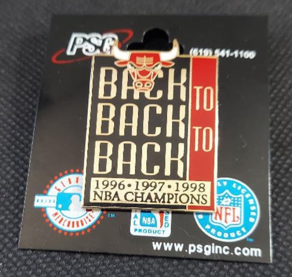 Chicago Bulls Back To Back To Back 1996 1997 1998 NBA Champions Pin Great Gift! OOP Basketball Stamped 1999 Pro Specialties View 2
