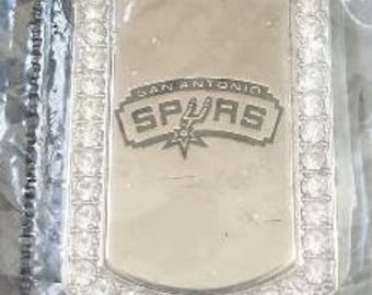 NBA San Antonio Spurs Crystal Border Necklace Faux Diamonds Sealed Basketball Stamped Peter David OOP Vintage Great Gift!