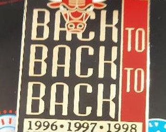 Chicago Bulls Back To Back To Back 1996 1997 1998 NBA Champions Pin Great Gift! OOP Basketball Stamped 1999 Pro Specialties