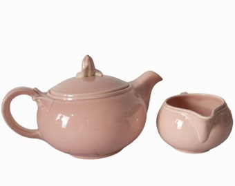 Teapot & Creamer Set Pink Luray Pastels; Taylor Smith Vintage Pottery USA 1950s