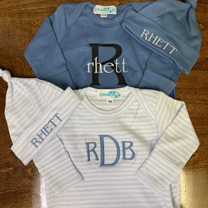 Personalized infant sleeper and hat set, baby shower gift, baby boys zip up sleeper