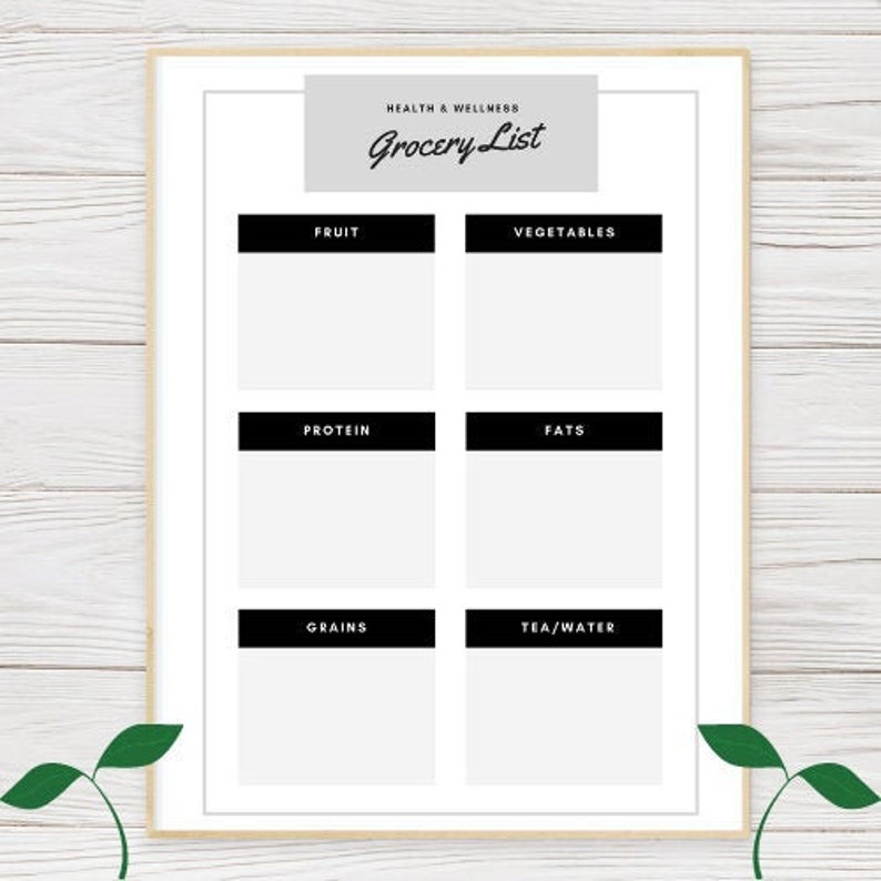 Grocery List Printable, Black and White Grocery List, Grocery List ...