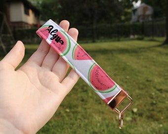 Fruity Sweet Print Faux Leather Key Fob Wristlet Keychain Watermelon PineappleCherriesSprinkles