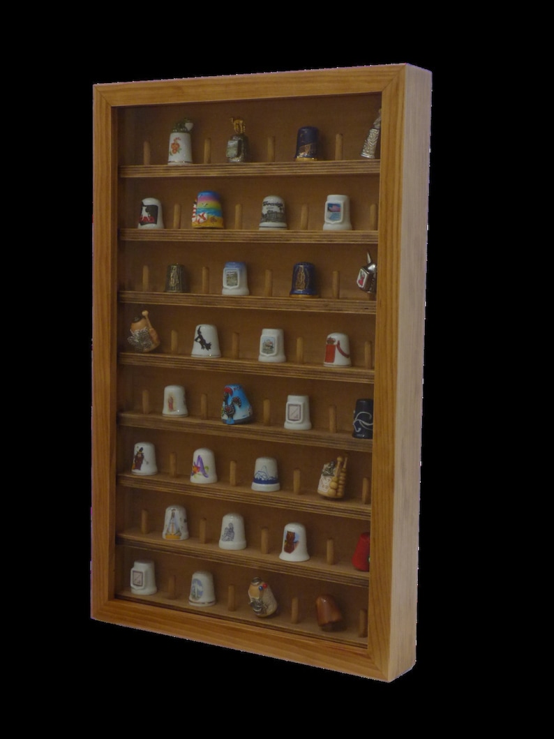 Thimble Collection Display Case. Oak Varnish Finish. Various Measures