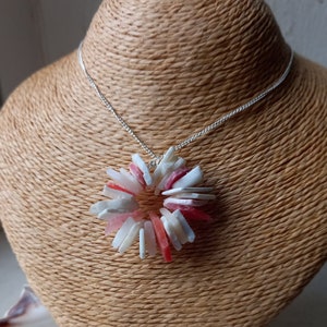 Recycled Pink and White Sea-Worn Cornish Plastic Stack Hoop Pendant Held on Silver Plated Cable Chain