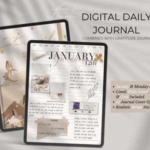 Digital Daily Journal Pages, Digital Journal for iPad, Goodnotes and Notability, Hyperlinked Journal, Feeling Journal Diary, Anxiety Journal image 1