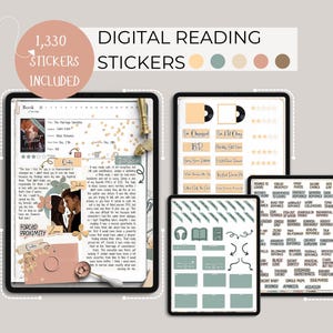 May include: Digital reading stickers displayed on tablets. The image shows a tablet with a book page, and other tablets with stickers for digital reading. The text includes "1,330 Stickers Included" and "Digital Reading Stickers".
