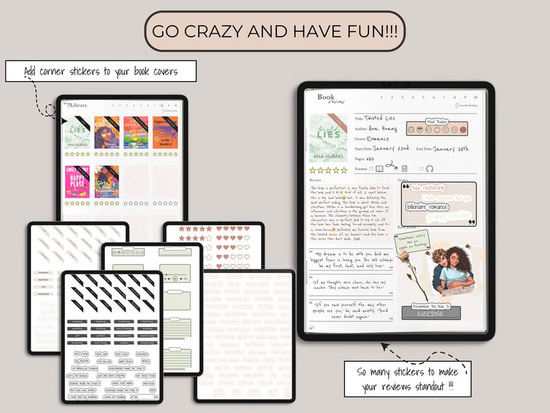 digital reading journal stickers for your reading journal romance trope stickers reading journal genre stickers goodnotes