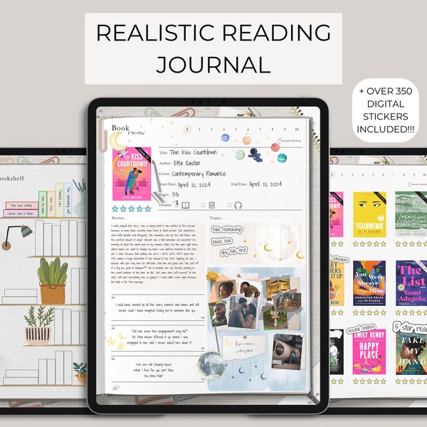Digital Reading Journal, Digital Book Tracker for GoodNotes, iPad & Android Digital Reading Log, Digital Bookshelf, Portrait Reading Planner