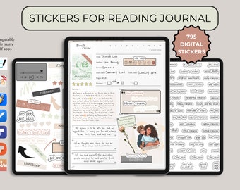 795 Digital Reading Journal Stickers: Book Tropes, Genres (PNG, GoodNotes)