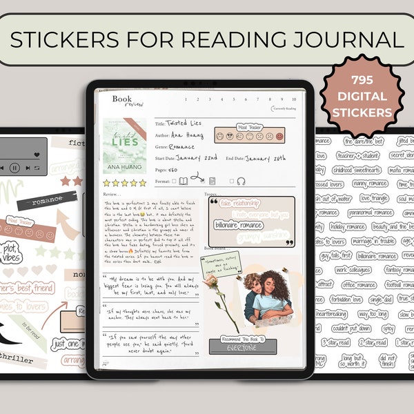 Digital Stickers for Reading Journal | Bookish GoodNotes Stickers | Widgets Tropes Genres | Inspirational Stickers for Bookworm | Notability