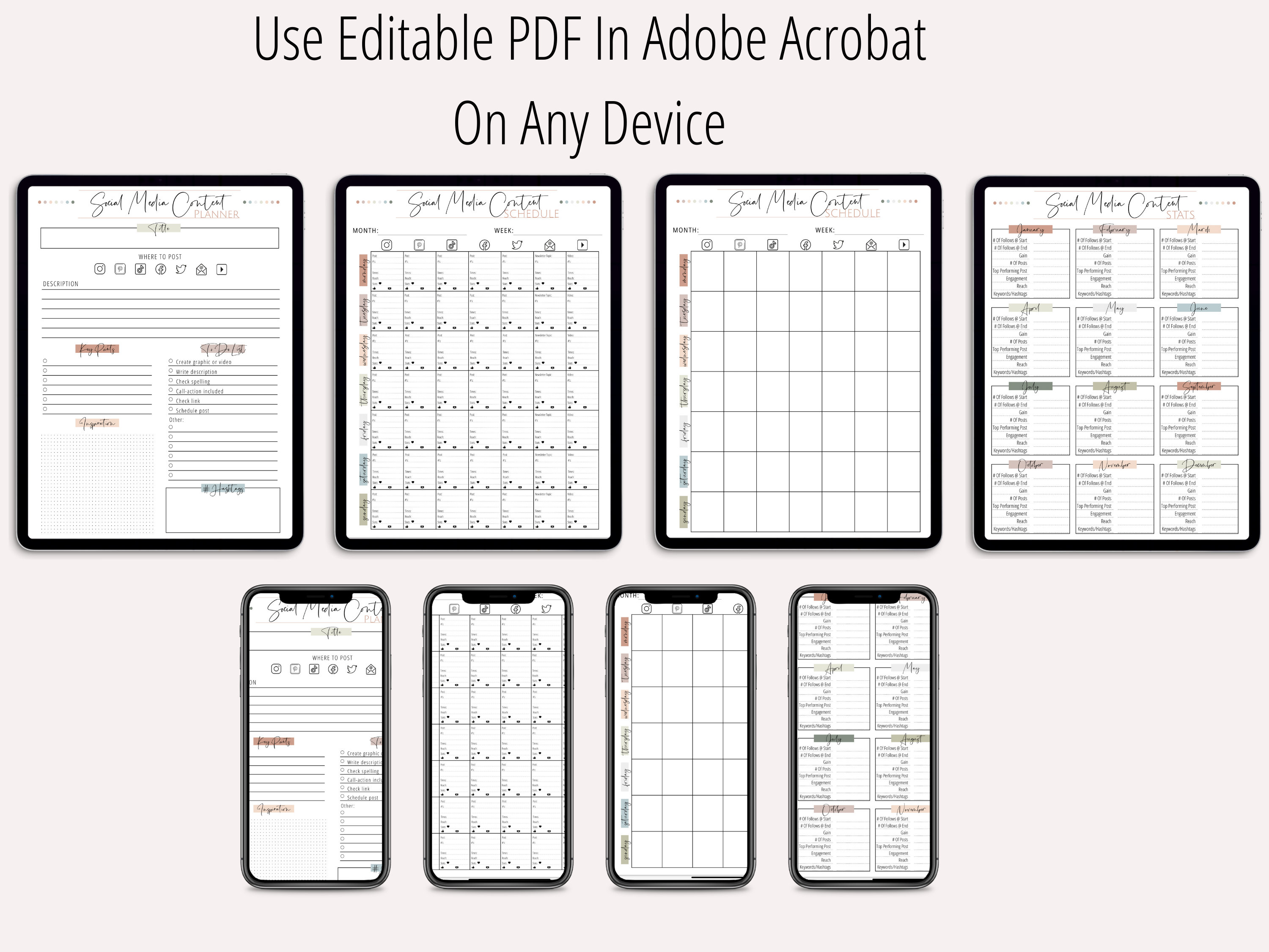 Printable Social Media Content Planner Editable Social Media Etsy 
