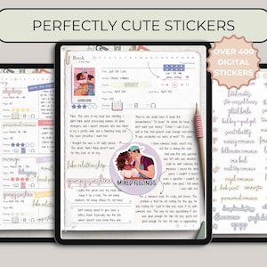 Cute Reading Journal Stickers, Reading Journal Digital Sticker Bundle PNG, Stickers for Book Journal, Book Review Sticker PNG Goodnotes