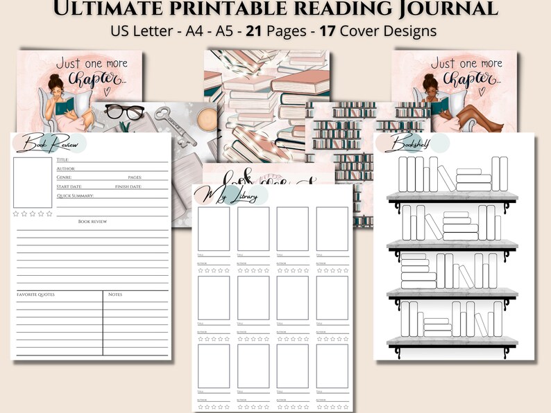 Printable Reading Journal Reading Log Bookshelf Reading Etsy