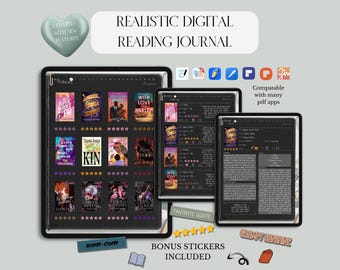 Dark Mode Digital Reading Journal: Book Tracker for Goodnotes (Digital Download)