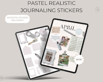 Pastel Journal Stickers: Realistic Book Mood Board (Digital Download)