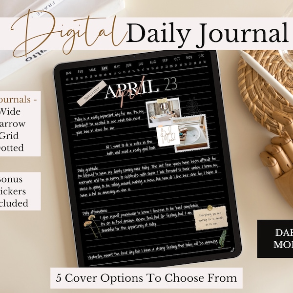 Digital Daily Journal Pages, Dark Mode Digital Journal for iPad, Goodnotes, Hyperlinked Journal, Feeling Journal Diary, Anxiety Journal