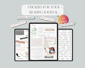 795 Digital Reading Journal Stickers: Book Tropes, Genres (PNG, GoodNotes)