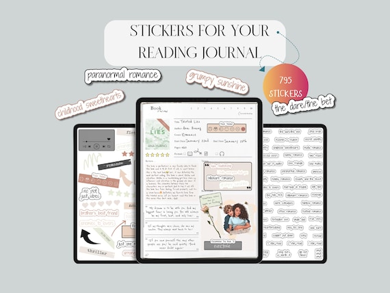 795 Digital Reading Journal Stickers: Book Tropes, Genres (PNG, GoodNotes)
